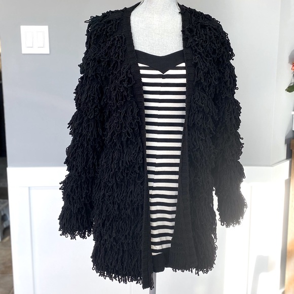 BLACK LOOP KNIT OPEN FRONT CARDIGAN - Picture 5 of 12